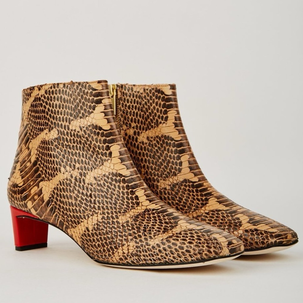 ATP ATELIER CLUSIA Italian Leather Printed Snake Boot Red Heel Sz 37- 7 Org.$680